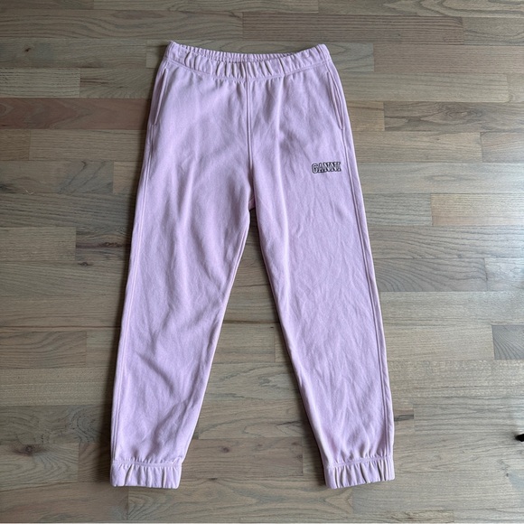 GANNI Software Isoli Pink Logo Jogger Sweatpants Organic Cotton Fleece Lined L - Picture 3 of 9